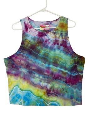 Handmade Geode Ice Tie Dye Tank Top Shirt Womens Size XXL Upcycled Ribbed Blue